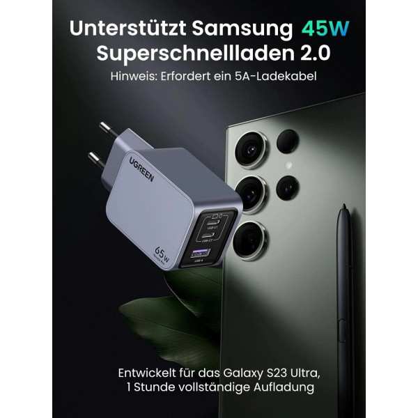 Зарядний пристрій Ugreen X755 Nexode Pro 2xUSB + USB Type-C 65W Grey